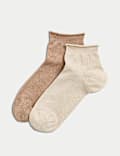 2pk Cotton Blend Sparkle Quarter Socks