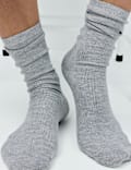 Cotton Blend Ribbed Embellished Crew Socks