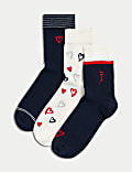 3pk Cotton Rich Love Heart Ankle High Socks