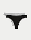 2pk Cotton Rich Ribbed Thongs