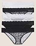5pk Cotton Blend & Lace Bikini Knickers