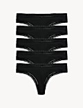 5pk Microfibre & Lace Trim Thongs