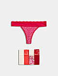 5pk Cotton & Lace Printed Thongs