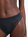 Gemusterter Slip mit hoch ausgeschnittenem Bein und Spitze mit Tivolimuster
