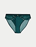 Culottes coupe échancrée en satin safran et dentelle