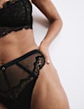 String Liana taille haute en satin et dentelle