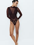 Sabine Mesh & Lace Long Sleeved Body