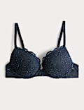 Cleo Sequin Lace Wired Push Up Plunge Bra (A-E)