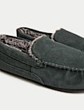 Suede Fleece Lined Moccasin Slippers