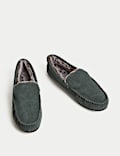 Suede Fleece Lined Moccasin Slippers