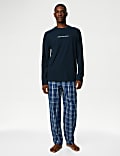 Pure Cotton Checked Slogan Pyjama Set