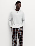 Σετ πιτζάμας Henley με καρό μοτίβο από 100% βαμβάκι