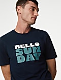 Top confortable 100&nbsp;% coton avec texte &laquo;&nbsp;Hello Sunday&nbsp;&raquo;