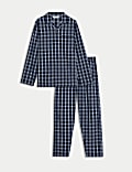 Ensemble pyjama 100 % coton peigné à carreaux