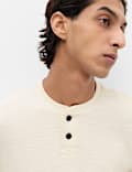 Cotton Rich Textured Henley Loungewear Top