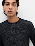 Cotton Rich Textured Henley Loungewear Top