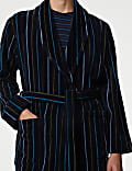 Pure Cotton Velour Striped Dressing Gown