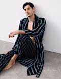 Pure Cotton Velour Striped Dressing Gown