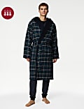 Pure Cotton Checked Hooded Dressing Gown