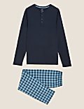 Set Piyama Kotak-Kotak Katun Halus