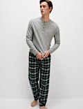 Ensemble pyjama Henley en coton peigné à carreaux