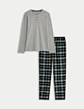 Ensemble pyjama Henley en coton peigné à carreaux
