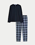 Pyjama en coton peigné à carreaux