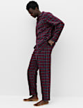 Ensemble pyjama 100 % coton peign&eacute; &agrave; carreaux
