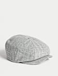 Cotton Linen Herringbone Baker Boy Hat