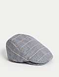 Linen Cotton Blend Checked Flat Cap