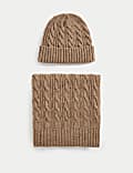 Conjunto de guantes, bufanda y gorro de punto trenzado