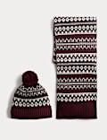 Fair Isle Knitted Hat & Scarf Set