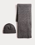 Merino Wool Ribbed Knitted Hat & Scarf Set