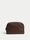 Trousse de toilette en cuir aspect gros grain