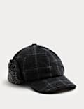 Wool Blend Checked Borg Baseball Cap