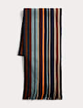 Striped Fringed Knitted Scarf