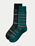 2pk Fair Isle Boot Socks