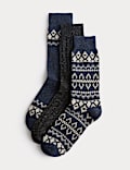 3pk Fair Isle Wool-Blend Boot Socks with Silk
