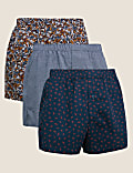 3pk Pure Cotton Bird Print Woven Boxers