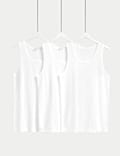 3pk Pure Cotton Classic Sleeveless Mesh Vests