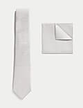 طقم ربطة عنق ومنديل جيب من الحرير الصافي ومزين بنقوش مميزة