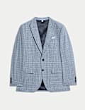 Regular Fit Linen Look Check Suit Jacket
