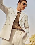 Tailored Fit Italian Performance Linen Blend Double Breasted Suit Jacket