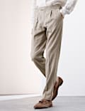 Tailored Fit Italian Performance Linen Blend Pinstripe Suit Trousers