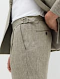 Tailored Fit Italian Performance Linen Blend Pinstripe Suit Trousers