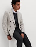 Wool Cotton Blend Micro Check Blazer 
