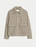Wool Blend Zip Through Harrington Jacket