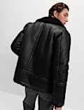 Faux Leather Aviator Jacket