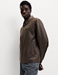 Distressed Faux Leather Harrington Jacket