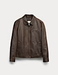 Distressed Faux Leather Harrington Jacket